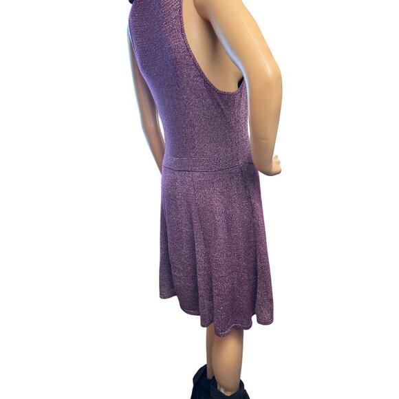 American Eagle Sleeveless Metallic Knit Fit & Flare‎ Mini Dress in Burgundy - Picture 3 of 5